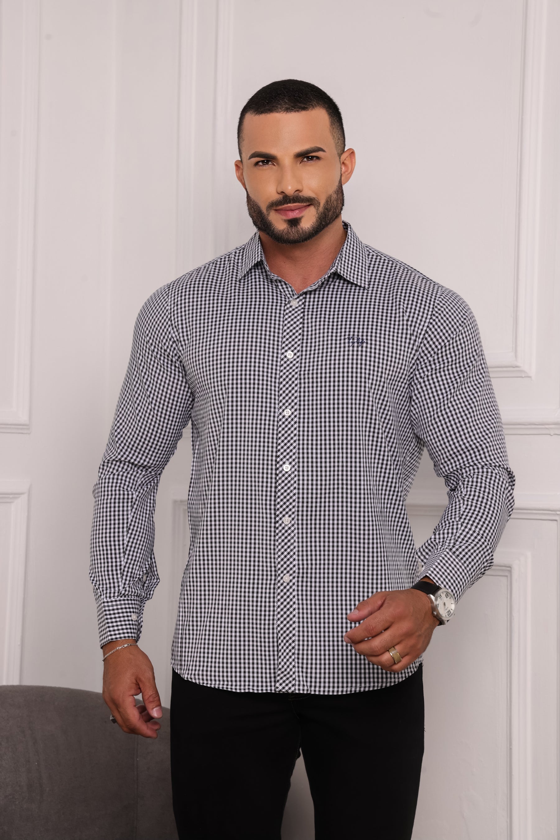 Camisa Masculina Xadrez Cinza