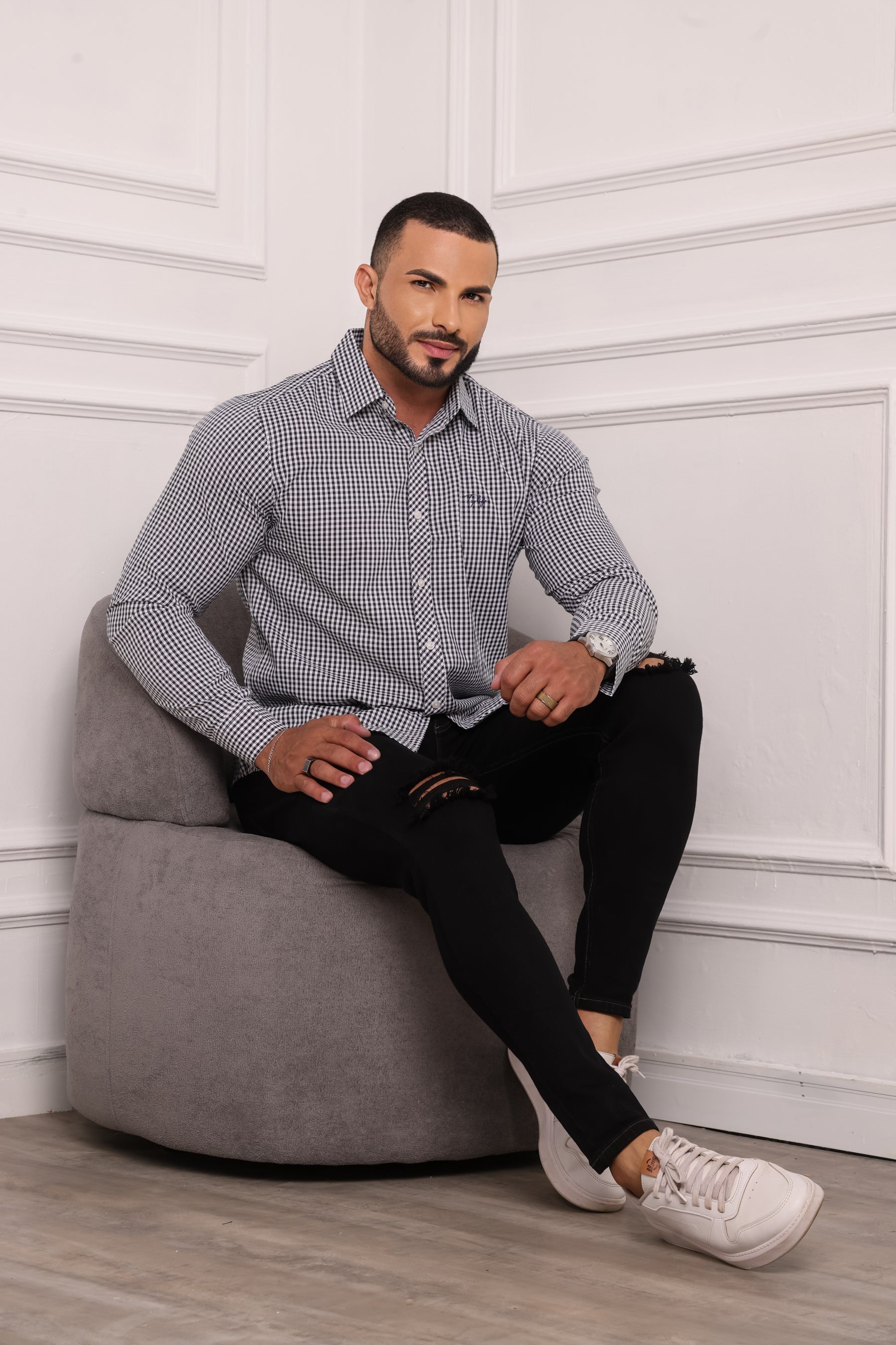 Camisa Masculina Xadrez Cinza
