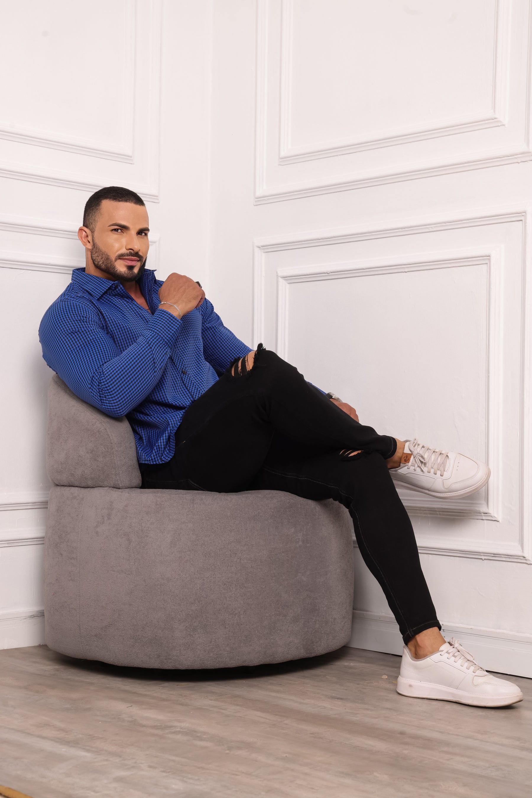 Camisa Masculina Xadrez Azul
