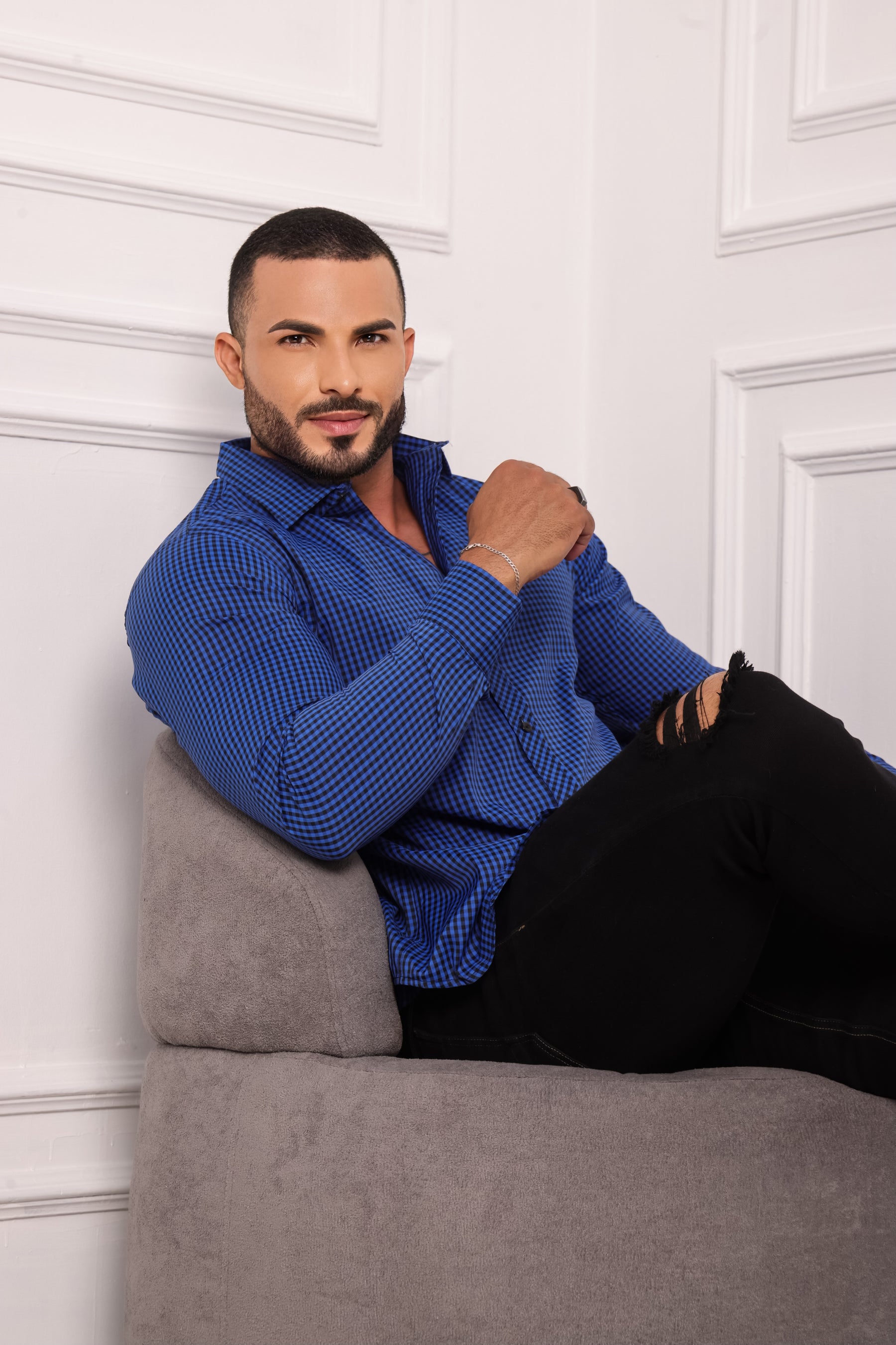 Camisa Masculina Xadrez Azul