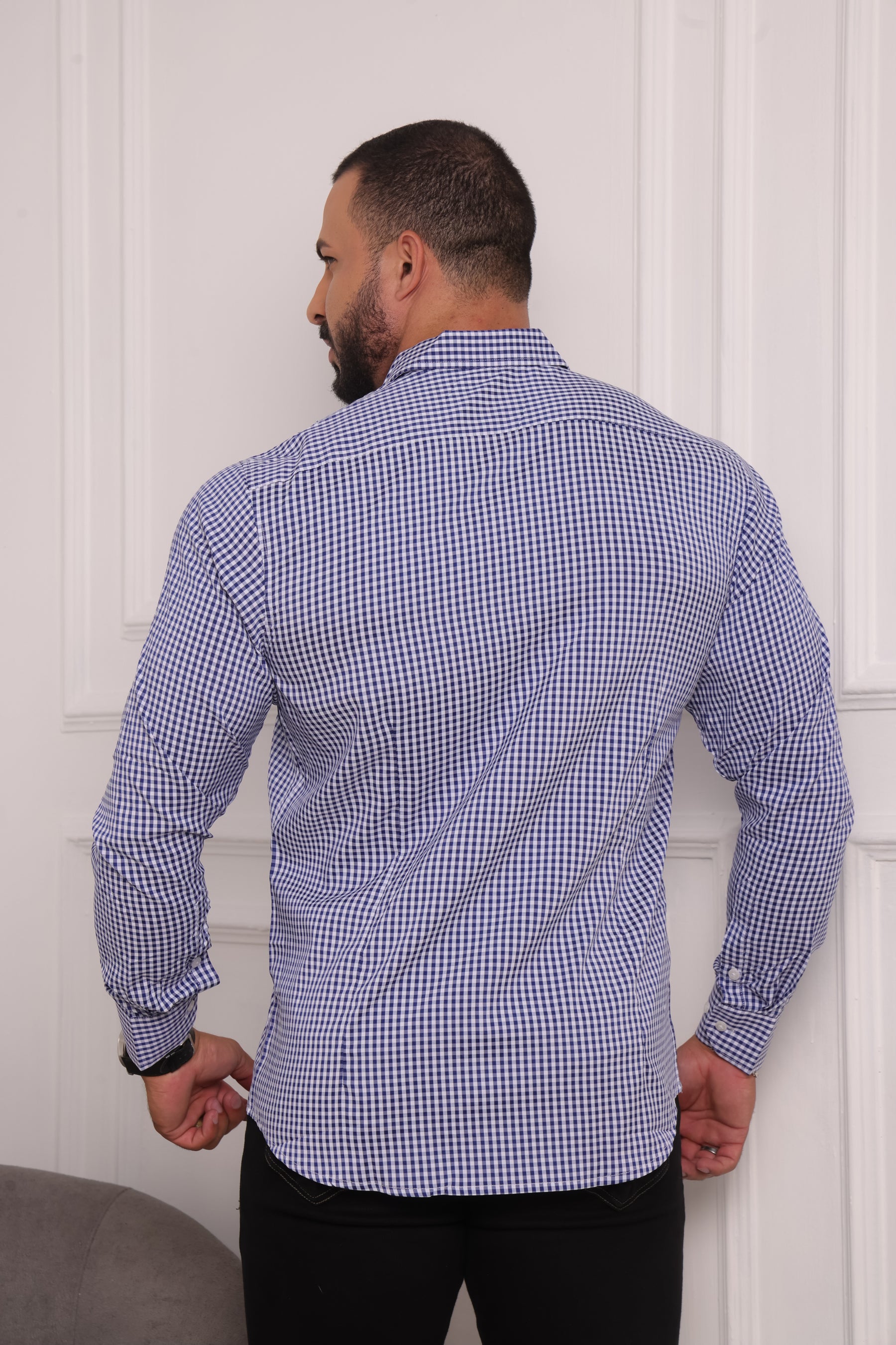 Camisa Masculina Xadrez Branco com Azul