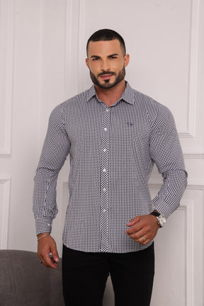 Camisa Masculina Xadrez Cinza