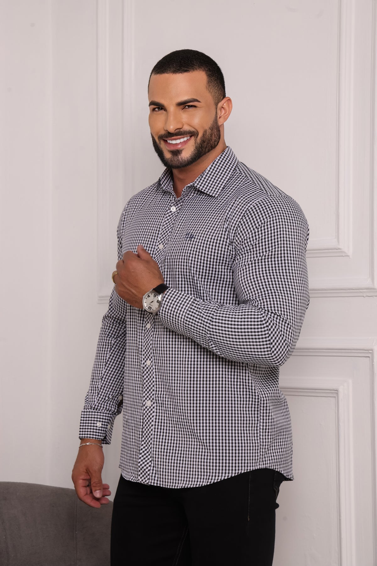 Camisa Masculina Xadrez Cinza