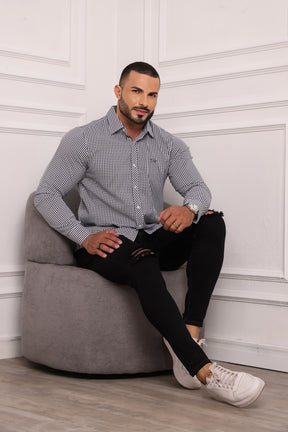 Camisa Masculina Xadrez Cinza