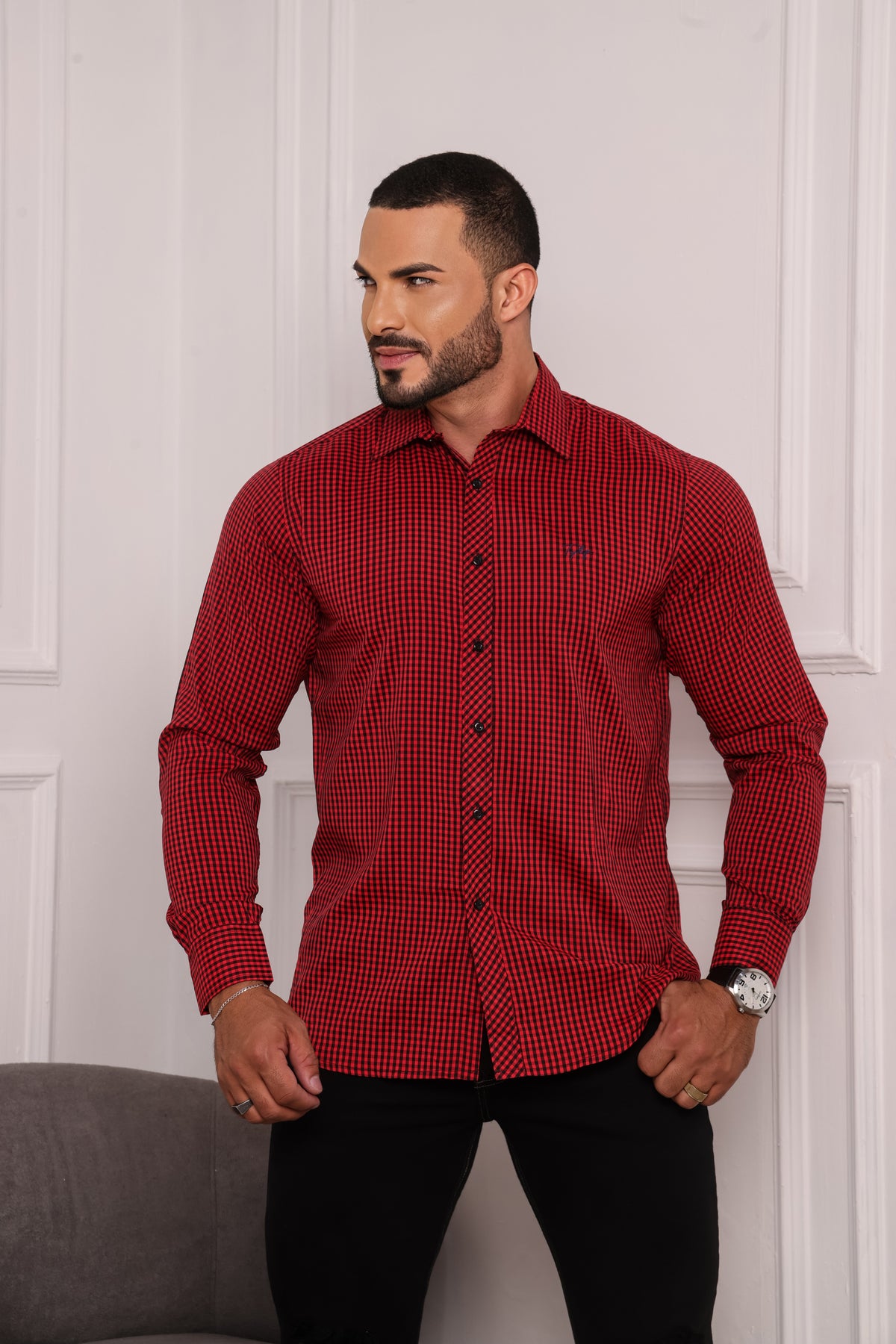Camisa Masculina Xadrez Vermelha