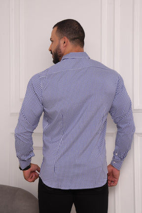 Camisa Masculina Xadrez Branco com Azul